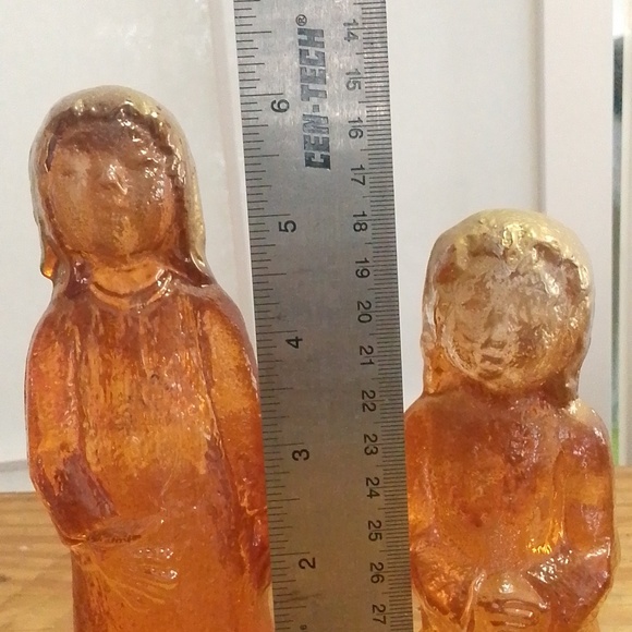 Vintage Solid Amber Glass Angels with Gold Wings - Picture 2 of 4